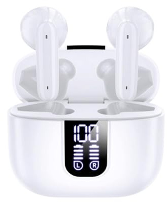 URIZONS ENC riduzione del rumore TWS Auricolari In-Ear - Senza fili Auricolari Bluetooth 5.4 Cuffie wireless per viaggi sportivi con cavo di ricarica USB C e display di alimentazione -Bianco