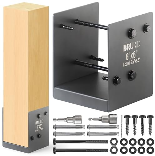 Brukid Stainless Steel 6 x 6 (Actual: 5.5 x 5.5) Deck Post Base, Post Anchor Bracket, Concrete Support Anchor Base for Deck Railing, Fences, Pavilions, Deck Porches (1pack-Dark Gray)