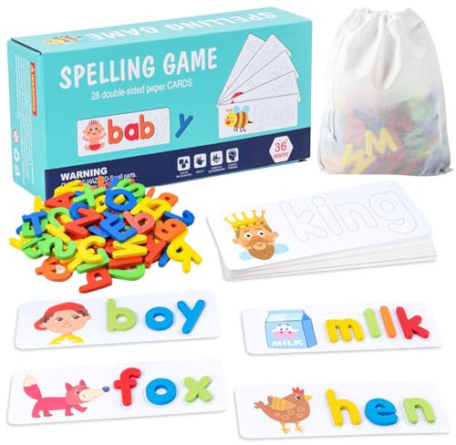 Buchstaben Lernen Holz, Montessori Buchstaben Lernen Lernspiele - Spielzeug ab 2 3 4 5 6 7 8 Jahren Jungen und Mädchen ABC-Lernspiele für Kleinkinder zum Buchstabieren Lernen, Lesen und Phonetik üben
