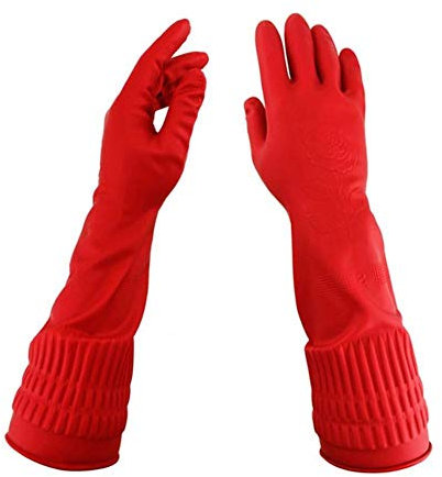 Red Rubber Cleaning Gloves for Household,Reuseable Dishwashing Gloves for Kitchen(red-S)