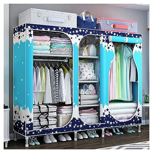 LAMEDOAT Kleiderschrank für Schlafzimmer, tragbarer Kleideraufbewahrungs-Organizer, 7 Fächer, Kleiderstange mit Vliesstoffbezug, einfach zu montieren (Farbe: E, Größe: 165 x 45 x 168 cm)