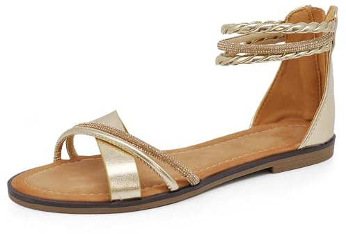 IF Fashion Scarpe Sandali Bassi Estivi da Donna Con Fasce Cinturino Strass Brillantini 6W9110 oro N.38