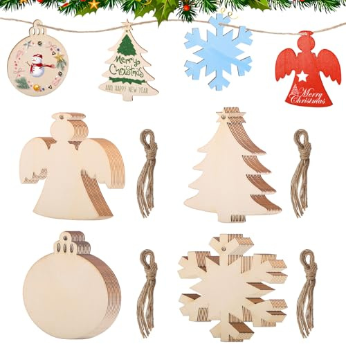 Fzyisw 40 Stück Holzanhänger Weihnachten zum Bemalen, Weihnachtsbaumschmuck Holz, Weihnachtsanhänger Holz, Weihnachtsbasteln Kinder für Weihnachtsbaum DIY Dekoration