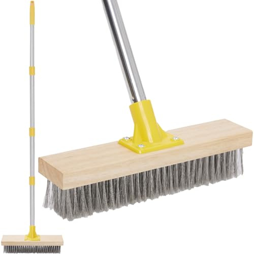 NICOFPHY Stainless Steel Deck Brushes for Scrubbing Heavy Duty, 60 Concrete Floor Scrub Brush with Long Handle, Metal Stiff Wire Scrubber Broom for Cleaning Moss, Garage, Patio, Garden, Outdoor Stain