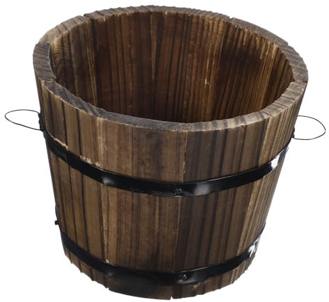 MOBUTOFU Runder Pflanztopf Aus Holz Im Retro-Stil Mit Flacher Öffnung Gartentopf Für Die Inneneinrichtung