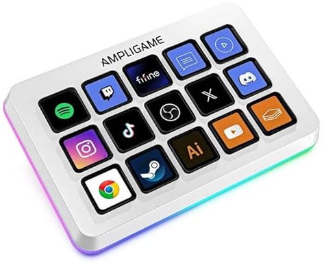 FIFINE AmpliGame Gaming Controller with 15 Shortcuts for OBS Streaming Studio with Macro Keys, Trigger Actions, PC Media RGB Controller for Content Creation/Office Work-D6 White