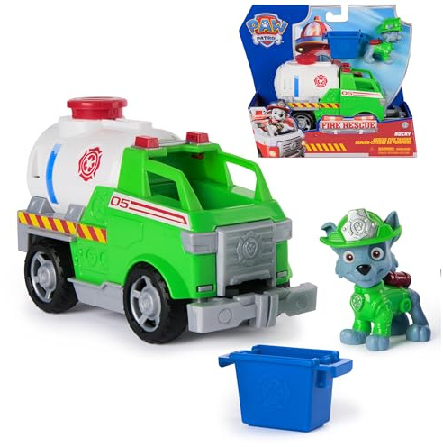 Paw Patrol - Pat Patrouille - Véhicule Figurine Rocky Fire Rescue Mission Pompiers - Voiture Figurine À Collectionner - Bac Et Pince - Pat Patrouille Jouet - Voiture Enfant - Jouet Enfant 3 Ans Et +