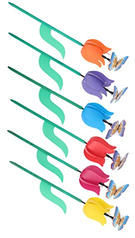 6Pcs Plastic Tulip Pinwheels, Decorative Garden Windmills for Outdoor Yard | Colorful Kinetic Spinners Add Charm to Backyard Landscaping, for Spring Party Decor