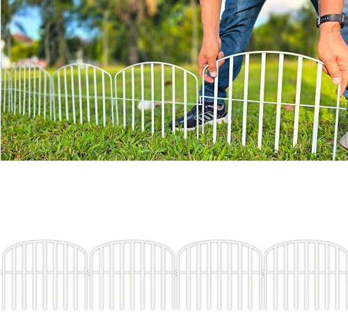 ShopLaLa Decorative Fence (10 Panels) 13in(L) x 16.5in(H) Rustproof White Metal Wire Animal Barrier Fences, Flower Bed Edging for Landscape Outdoor Patio Decor Dog Yard Gates Fencing Backyard Panels