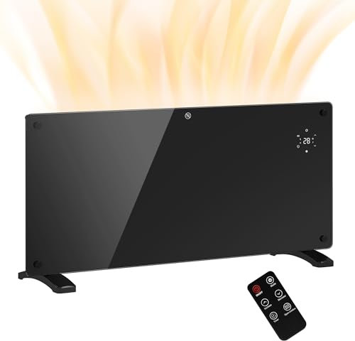 HOMCOM Stufa Elettrica Basso Consumo, 2000W Silenzioso Termoconvettore Elettrica da Parete e Terra, Termosifone Elettrico con Termostato, Timer 24h/Settimanale, Display LED e Telecomando, Nero