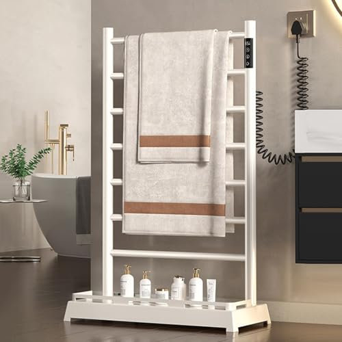 Portasciugamani Scaldasalviette, Scaldasalviette Verticale a 7 Barre per Bagno, Portasciugamani Elettrico da Pavimento in Lega di Alluminio con Ripiano Inferiore, Timer 24 Ore E Display a LED