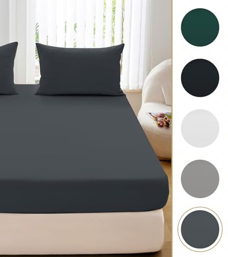 Cotton Market Spannbettlaken 180x200x25 cm - Bettlaken mit Gummiband - Spannbetttücher für Schlafzimmer - Jersey Bettlaken - Baumwolle Spannbettlaken - Dunkelgrau