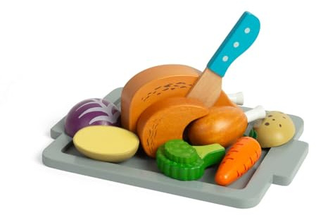 Bigjigs Toys Braten Dinner Set - 12-teiliges Holzspielzeug für Kinder, Küchensets & Zubehör, Kleinkind-Rollenspiel, Kochgeschenke für Kinder, Alter 18 + Monate