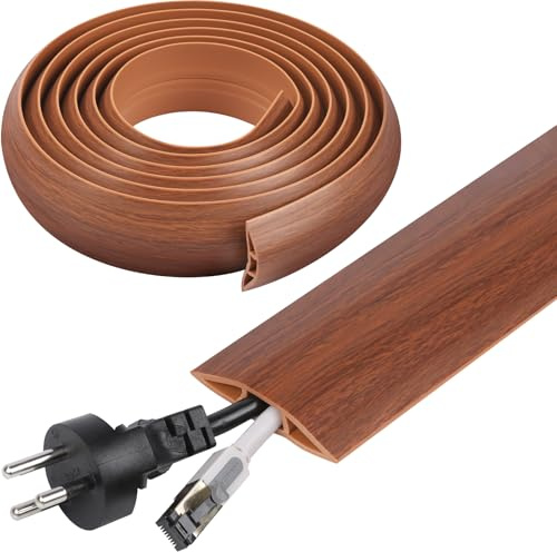 10 FT Floor Cord Cover, Cord Covers for Wires on Floor, Cord Protector, Floor Cable Cover, Hide Extension Cord Covers for Floor, Cable Cavity: 0.47 (W) x 0.29 (H) - Brown