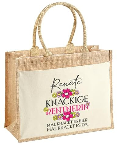 LIEBTASTISCH - Nachhaltige Jutetasche - Rente 2025 - Personalisierte Tasche - zum Renteneintritt - Geschenk verpackung - Pension - Frau - Lustig - Individuell