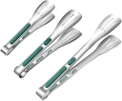 ZBKJYILF Pack von 3 Edelstahl Lebensmittelzange, langlebig, Küchenzange, geeignet zum Kochen, Backen, BBQ (groß, mittel, klein)