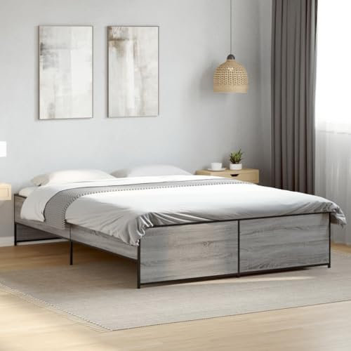 MOBCANT Bettgestell, Bett Bettstütze Polsterbett Futonbett Geeignet für Schlafzimmer Schulen Hotel Wohnungen Grau Sonoma 140x200 cm Holzwerkstoff und Metall