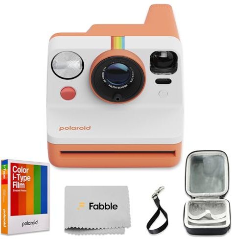 Polaroid Now Generation 3 I-Type - Cámara instantánea (coral) con película tipo I a color (8 exposiciones), funda protectora dura, cable de carga USB-C y correa de muñeca