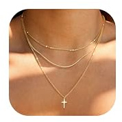 Chriscoco 3Pcs Kette Gold Damen Layering Halskette Damen 14K Vergoldete Ketten Set Wasserfest Kette Silber Goldkette Silberkette Mit Kreuz Anhänger Kreuzkette Für Frauen