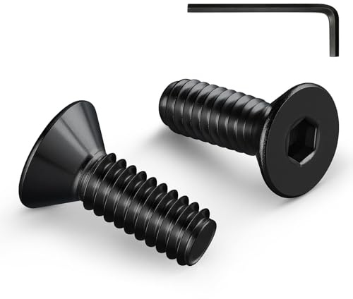 Wavanta 20Pcs M6 Bolts, M6 X 25mm Black Countersunk Bolts Screws, Flat Head Hex Socket Cap Screws, 304 Stainless Steel, Full Thread, with Hex Spanner