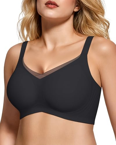 Adisputent Women Wireless Crossover Jelly Bra Full Coverage | Seamless, Non Wired Bras for Women, Support, Push Up, Mesh V-Neck, Everyday Comfort, Padded Bralettes