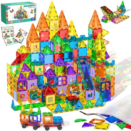 Magneverse Bloques Magnéticos 123 Piezas - Juguete de Construcción Magnético para Niños de 3 4 5 6 7 8 9 Años, Azulejos Magnéticos Educativos Stem, Regalo Creativo para Niñas y Niños