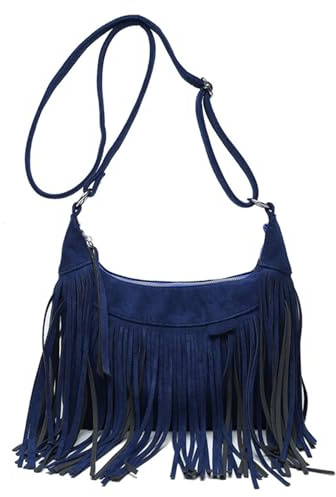 CORIOS Vintage axelväska med frans för kvinnor mocka crossbody handväska messenger topphandtag väska med tofs hippie västerländsk handväska mode skolväska hoboväska för shopping arbete resor