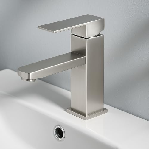 Mursche Rubinetto per lavabo, rubinetto ad alta pressione, rubinetto per acqua calda e fredda, in acciaio inox, per bagno, WC, lavello, nichel spazzolato