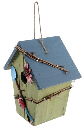 TIDTALEO Refugio de Aves Casa de Pájaros de Madera y Techo Inclinado Azul, Nido Colgante para Exteriores, Adecuado para Jardín y Terraza
