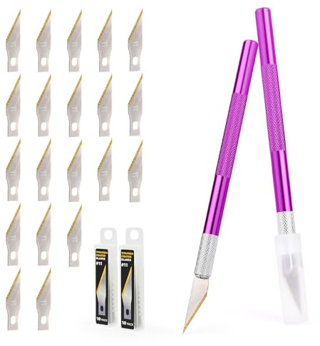 EHDIS 2 pezzi Cutter Precisione con 20 Lame, Lame in Titanio, Bisturi Modellismo di Gomma Antiscivolo, Cutter di Precisione, per Lavoro Artistico Taglio, Viola