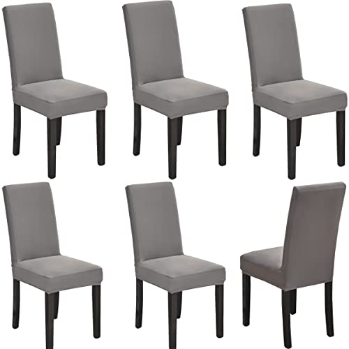 HZDHCLH Stuhlhussen 6er Set Stuhlbezüge Stretch abnehmbar, waschbar, Esszimmerstuhl-Schutzsitz für Hotel Restaurant Küche Hochzeitsfeier（Grau/6 Stück） | Esszimmerstuhl-Schutzsitz für Hotel Restaurant Küche Hochzeitsfeier（Grau/6 Stück）