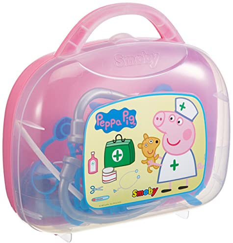 Smoby – Peppa Wutz Doktorkoffer – für Kinder ab 3 Jahren, Arztkoffer mit viel Zubehör, im Peppa Pig Stil, 25 cm großer Arzt-Spielzeugkoffer, rosa