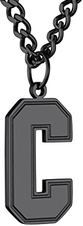 GoldChic Men Initial letter Necklace, Stainless Steel Custom SablonUp Jersey Athletes Alphabet Necklace with 4mm Cuban Chain, 18K Gold Plated/Black Rhodium Plated Personalized Sport Jewellery