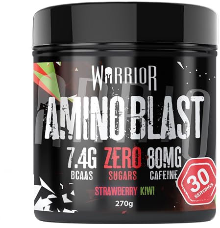 Warrior Amino Blast 270g – BCAA Powder – Branched Chain Amino Acids Supplement, Intra Workout & Recovery, Energy Drink – 30 Servings (Strawberry Kiwi)