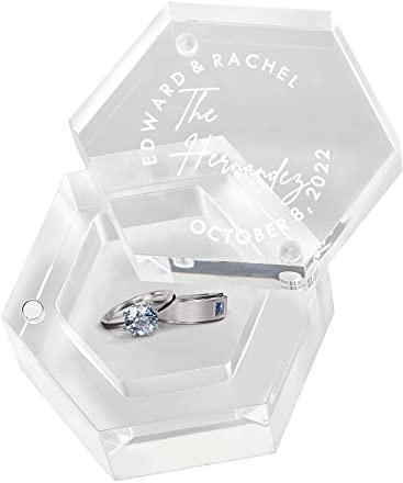 EIFLR Same-Day Shipping, Custom Clear Hexagon Ring Box Wedding Day Personalized Wedding Ring Holder for Ceremony Engraved Romantic Ring Bearer Box