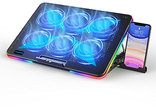 LIANGSTAR Laptop Cooling Pad, Laptop Cooler, 10 RGB Lighting Modes & 7 Height Adjustable, 6 Quiet Fans Strong Wind with 2 Speed Control, Suitable for 11.3-17 Inch Gaming Laptops (Multicolor)