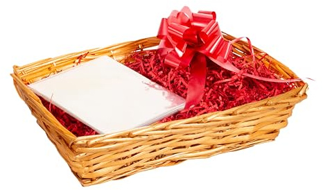 greenleaves Honey Wicker Gift Hamper Basket Kit with Red Shredded Paper