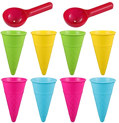 TOYANDONA 10pcs Plastic Ice Cream Cones Scoop Cones Beach Toy Kids Sand Mold Set Seaside Play Sand Toys for Outdoor Beach Toys Set(Random Color)