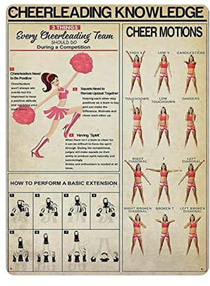 AOOEDM Cheerleading Knowledge Vintage Metal Tin Sign for Home Coffee Shop Office Wall Art Metal Poster Garage Decor Man Cave Sign Inspirational Quote Wall Decor