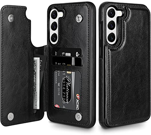 Coolden for Samsung S23 Case Wallet with Card Holder Slot Shockproof Flip Folio Soft PU Leather Magnetic Closure Protective Cover for Samsung Galaxy S23 Phone Case-Black