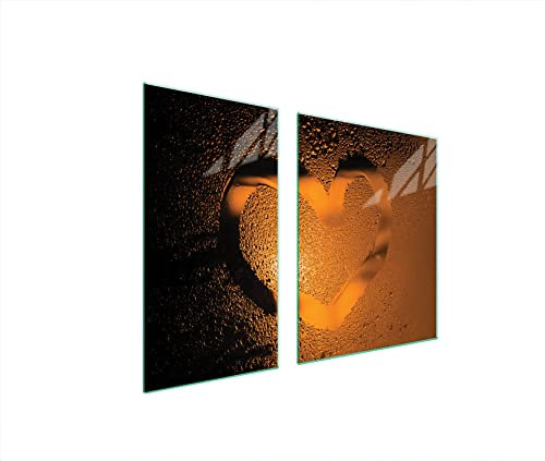 DarHaus Herdabdeckplatten 90x52 cm 2-teilig Ceranfeldabdeckung Induktion Herdschutz Spritzschutz Glasplatte Deko Schneidebrett, Herz Orange