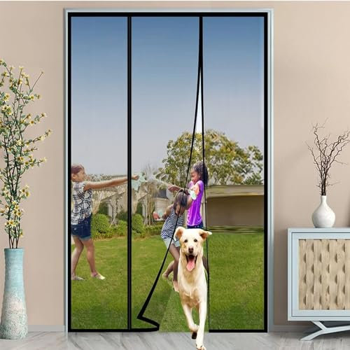 Doppeltür Magnet Fliegengitter Tür, Insektenschutz Balkontür 145x205cm, Kinderleichte Klebemontage Ohne Bohren, Vorhang für Balkontür Wohnzimmer Schiebetür Terrassentür (Schwarz)