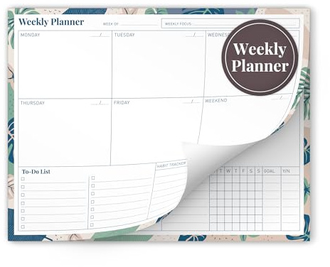 Rileys and Co. Ultimate Undated Weekly Planner Pad with Habit Tracker, Weekly Calendar Pad Tear Off, 52 Tearaway Sheets, Weekly To Do List Notepad, Goal Tracker, Heavy-Duty & Durable, 28 cm x 22 cm
