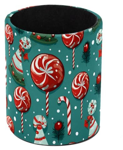 Cartoon Christmas Canes Standing Pencil Case, Cute Round Pen Holder Pouch Pencil Bag Makeup Brush Boxes for School Students Office Women Teens Girls Boys