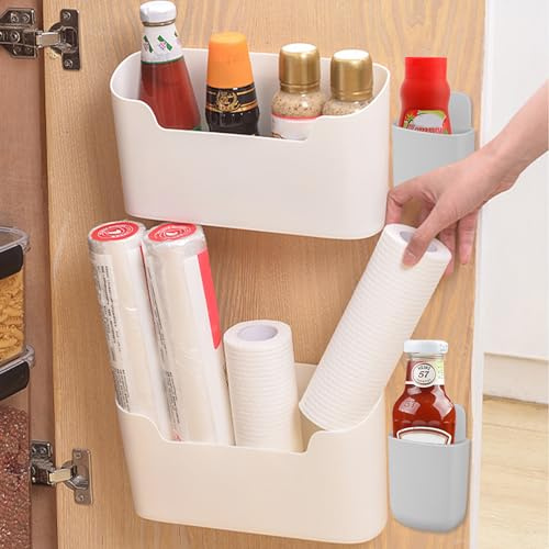PIWOSGOL Küchenschranktür Organizer, 4 Pcs Selbstklebendes Schranktür Organizer, Wandmontierte Aufbewahrungsbox für Kleine Gegenstände im Schrank/Badezimmer/Kühlschrank