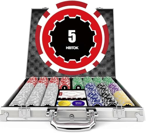 HEITOK Pokerset 500 st 11,5g Järnkärna – Numrerade Marker, 2 Kortlekar, Dealer Buttons & Aluminiumväska