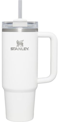 STANLEY Quencher H2.0 FlowState - Vaso de acero inoxidable aislado al vacío con tapa y pajilla, para agua, té helado o café (blanco, 40 onzas)
