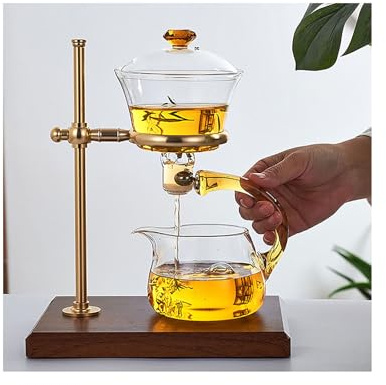 YUDIZWS Service à thé semi-automatique,Théière magnétique,Ensemble de théière rotative semi-automatique goutte à goutte,Théière en verre paresseuse en verre,A