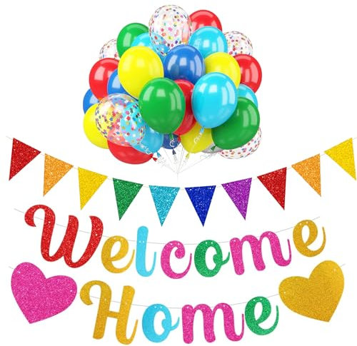 EULAPGOE Willkommen Home Dekorationen, Welcome Home Banner Set, Welcome Home Glitter Banner, Runde Girlande