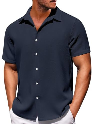 Rosennie Leinenhemd Herren Mittelalter Hemd Herren Rot Weiß Gestreiftes Tshirt Revers Einfarbig Waffel Sommer T Shirt Große Größen Knopfleiste Kurzarm Strandhemd Shirt Herren (Mehrfarbig, 7XL)